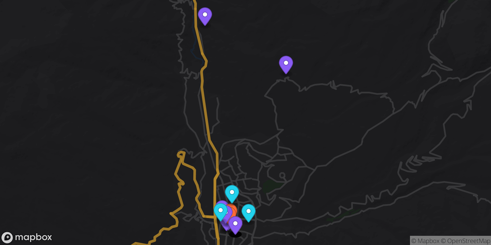 Map showing 33 locations