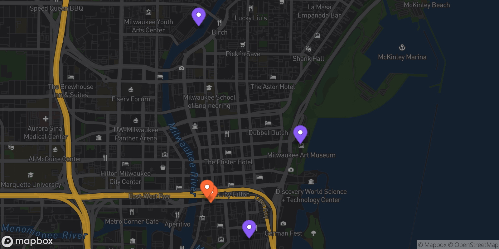 Map showing 5 locations