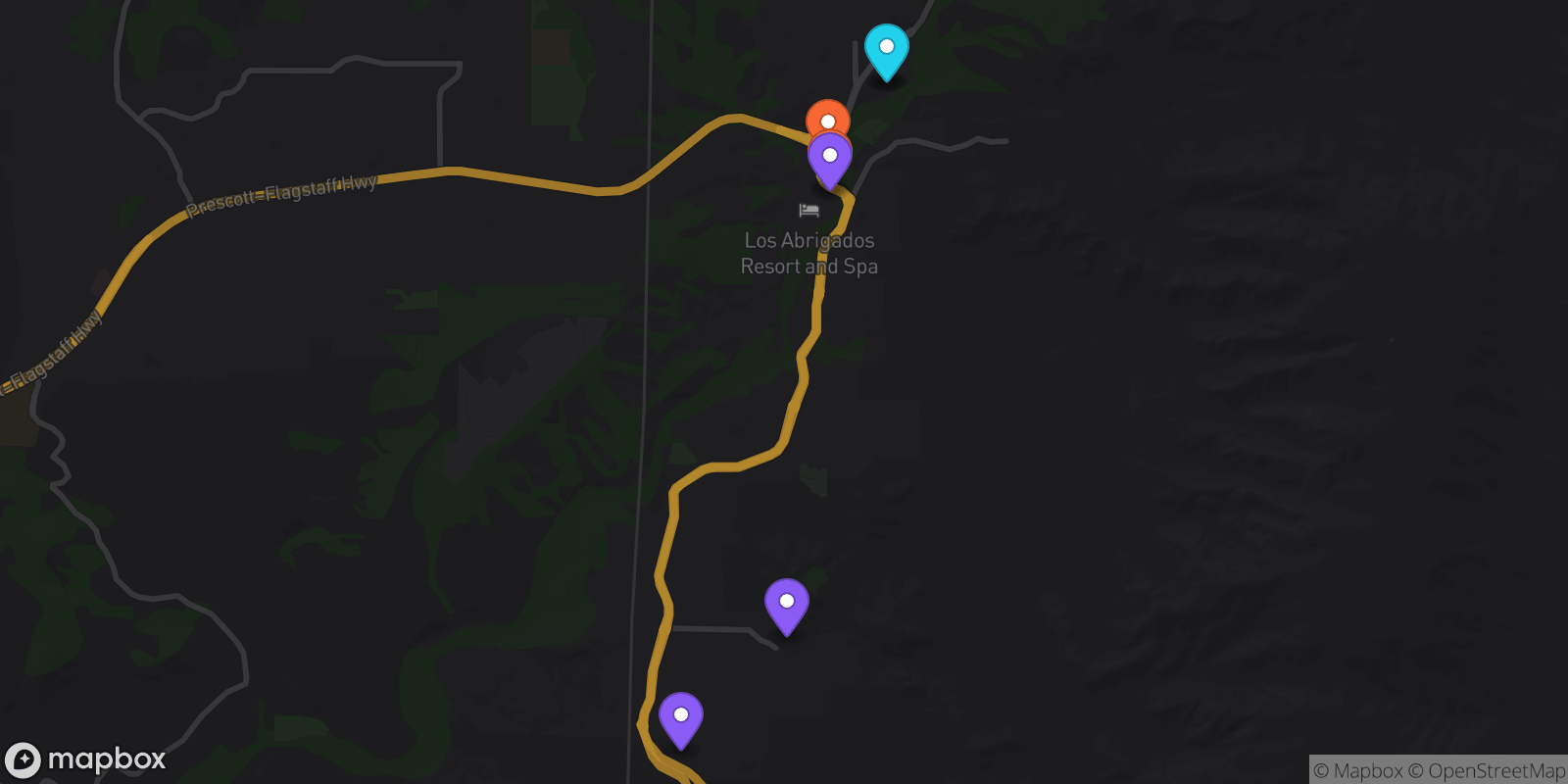 Map showing 7 locations