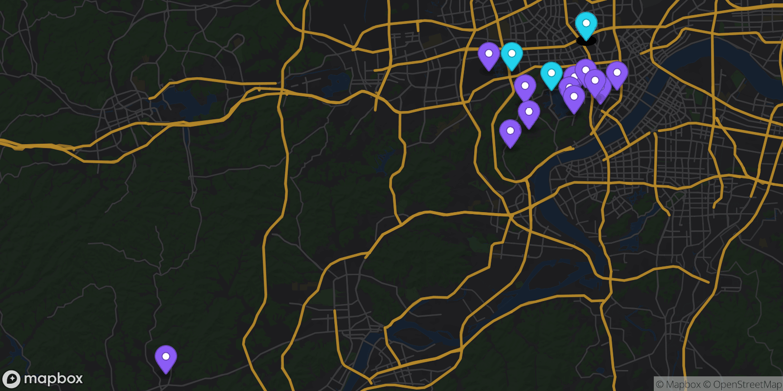 Map showing 36 locations