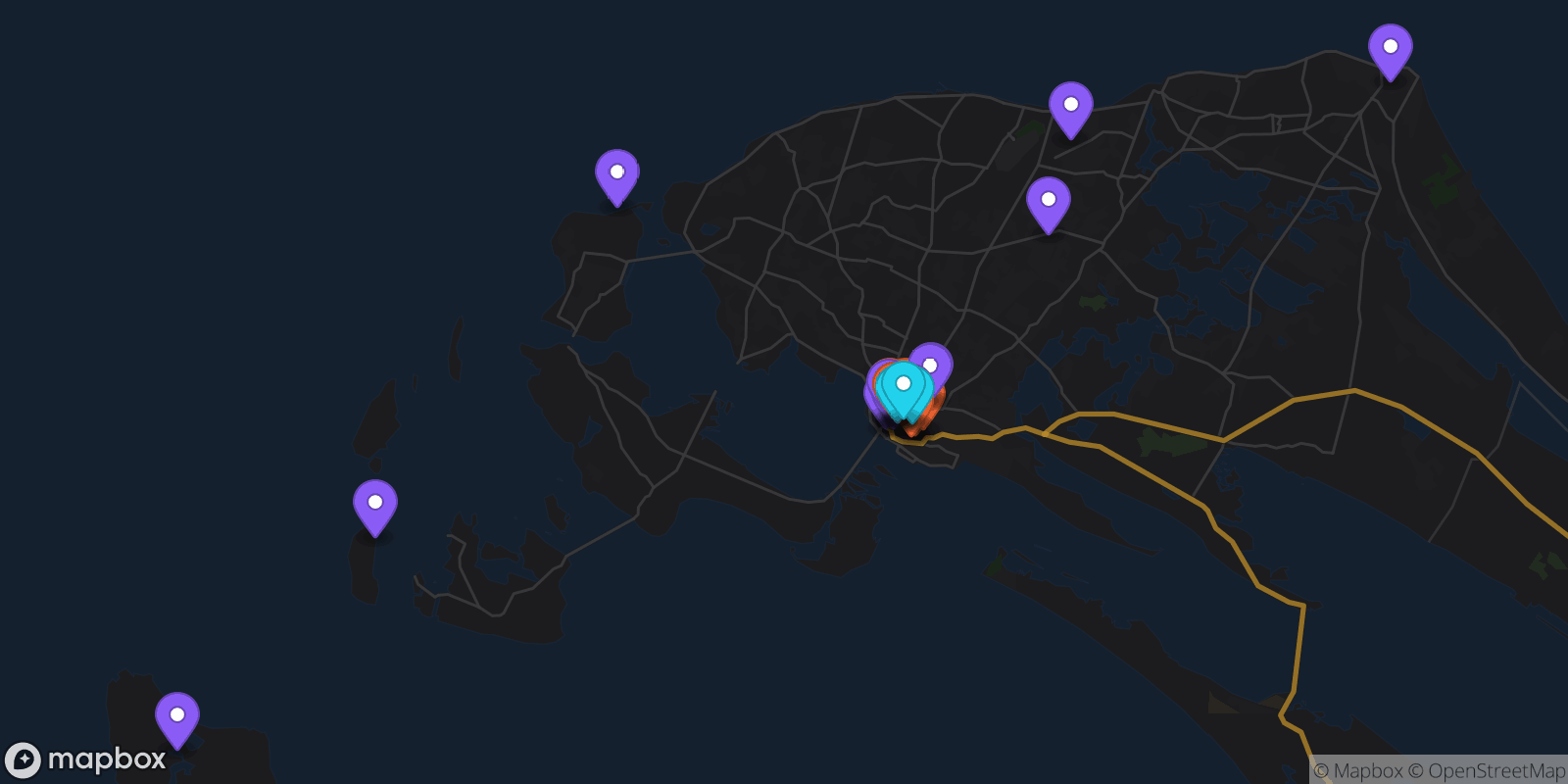 Map showing 25 locations