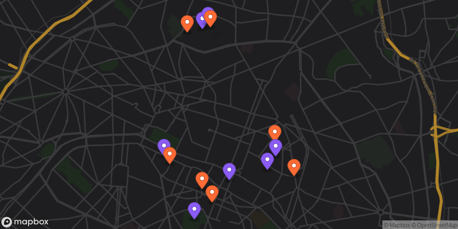 Map showing 14 locations