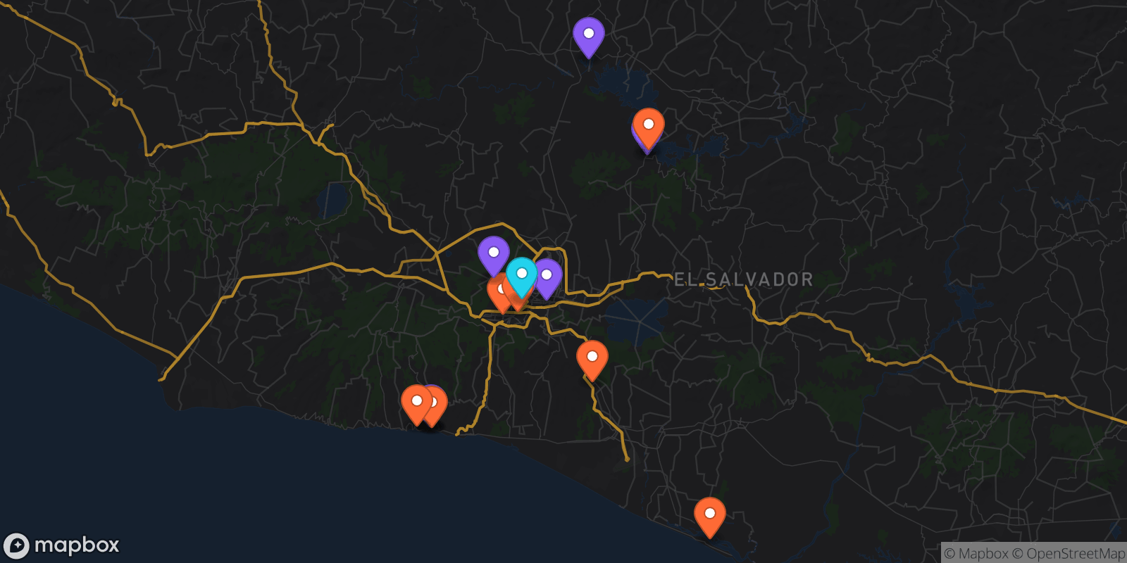 Map showing 16 locations