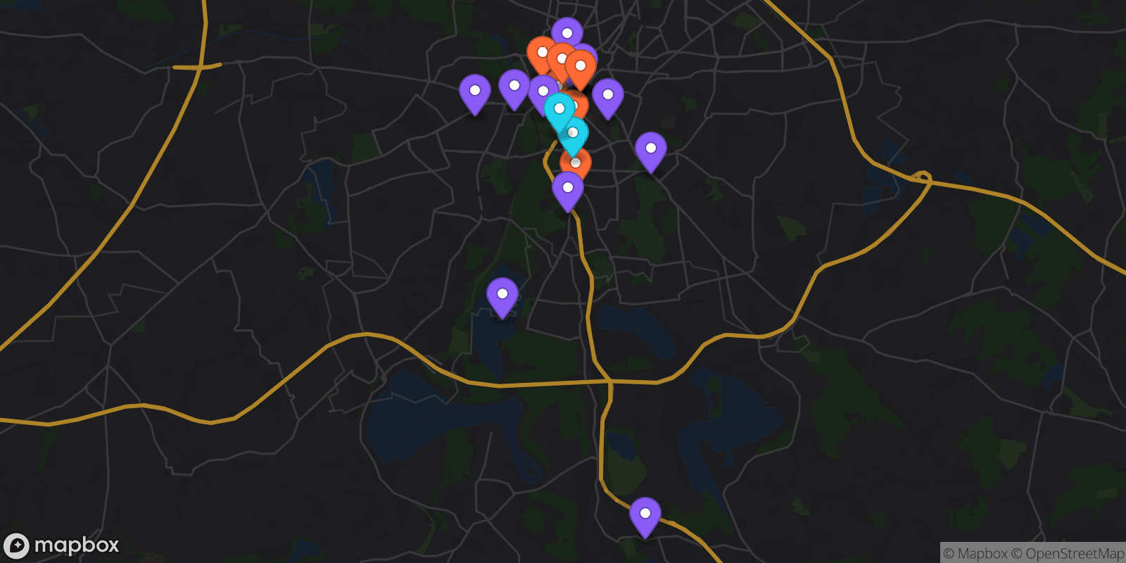 Map showing 27 locations