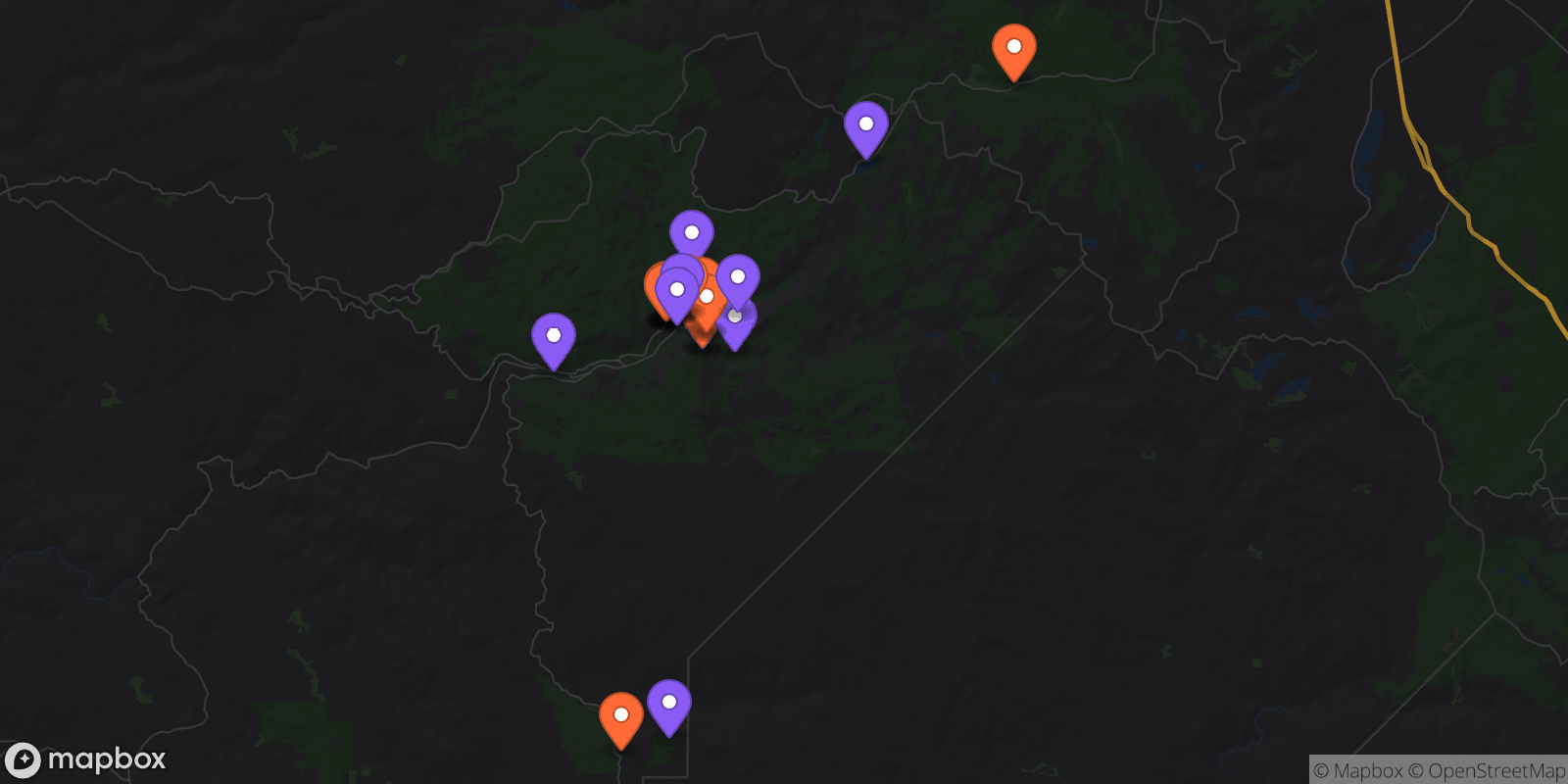 Map showing 23 locations