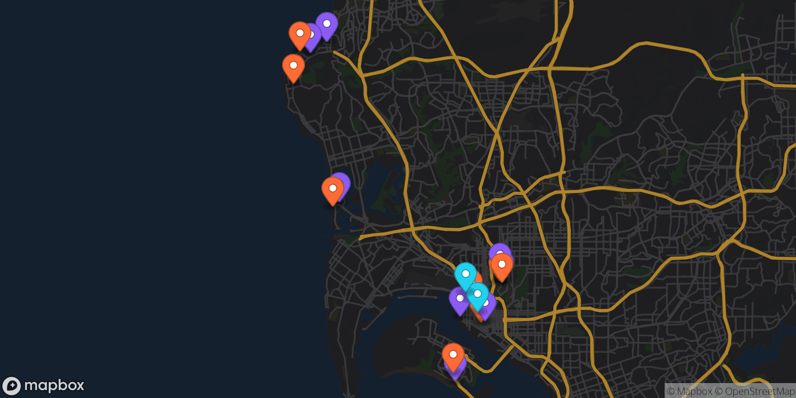 Map showing 18 locations