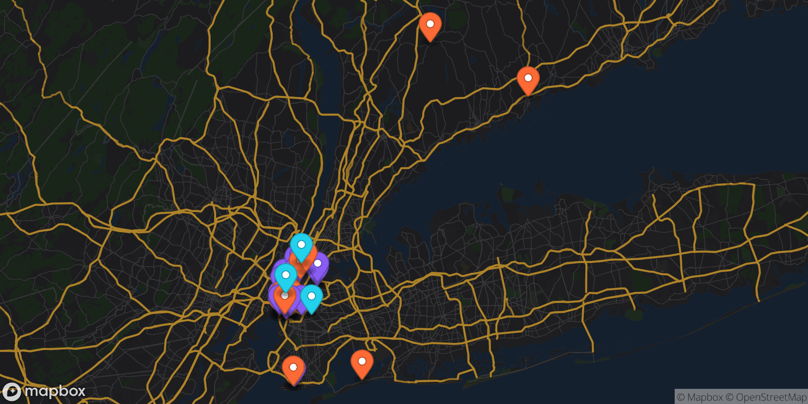 Map showing 43 locations