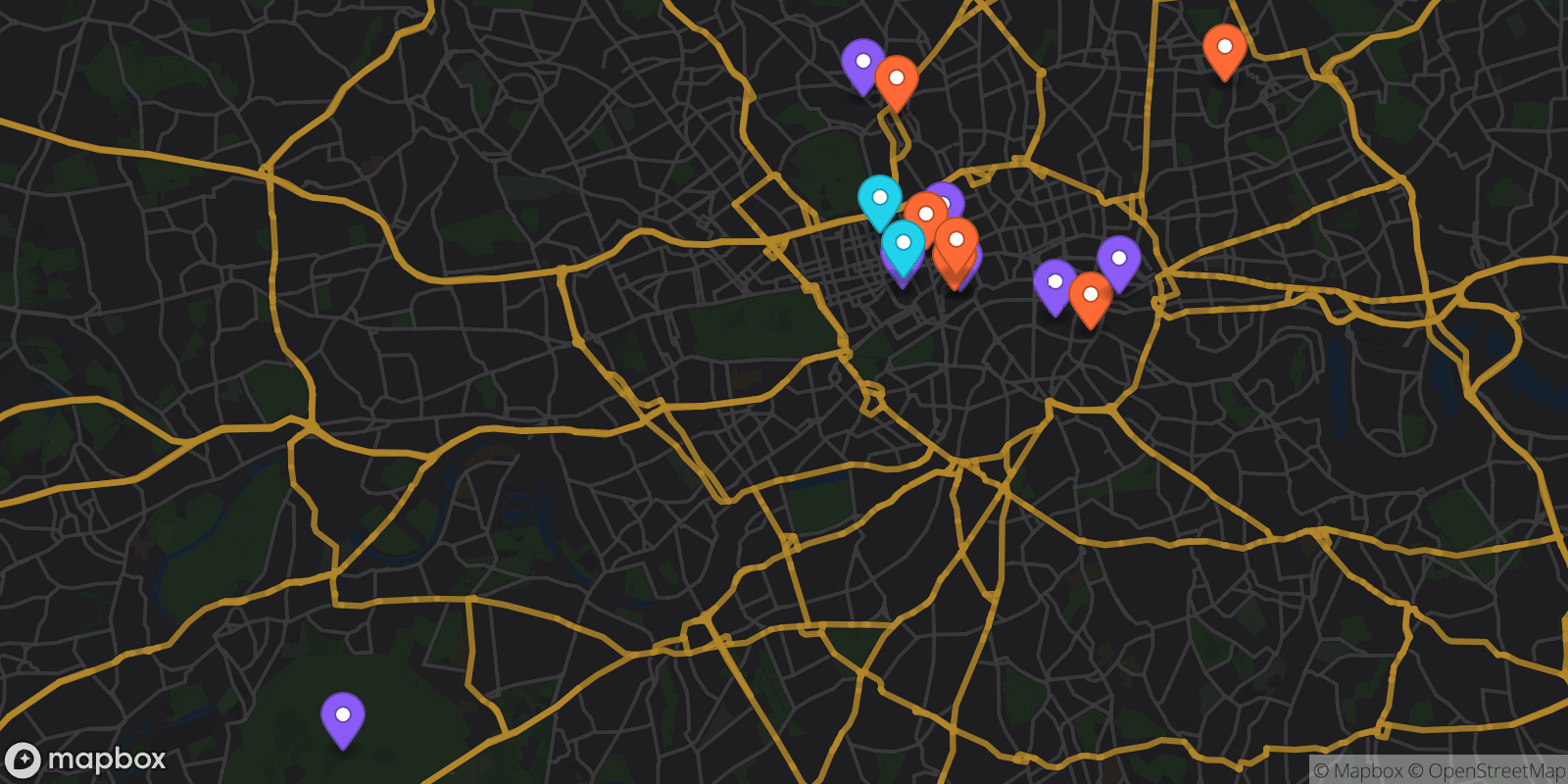 Map showing 15 locations