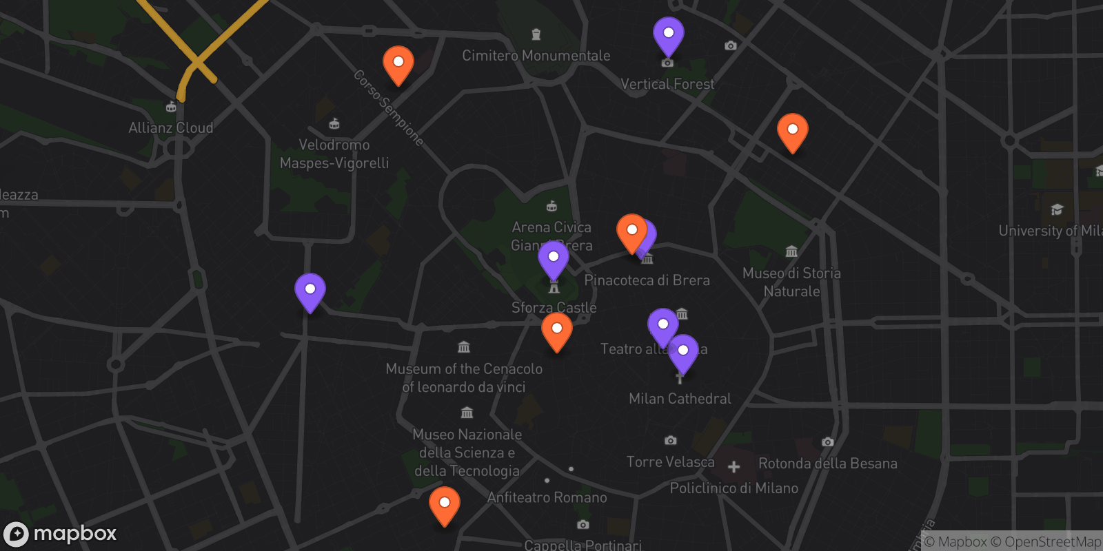 Map showing 11 locations