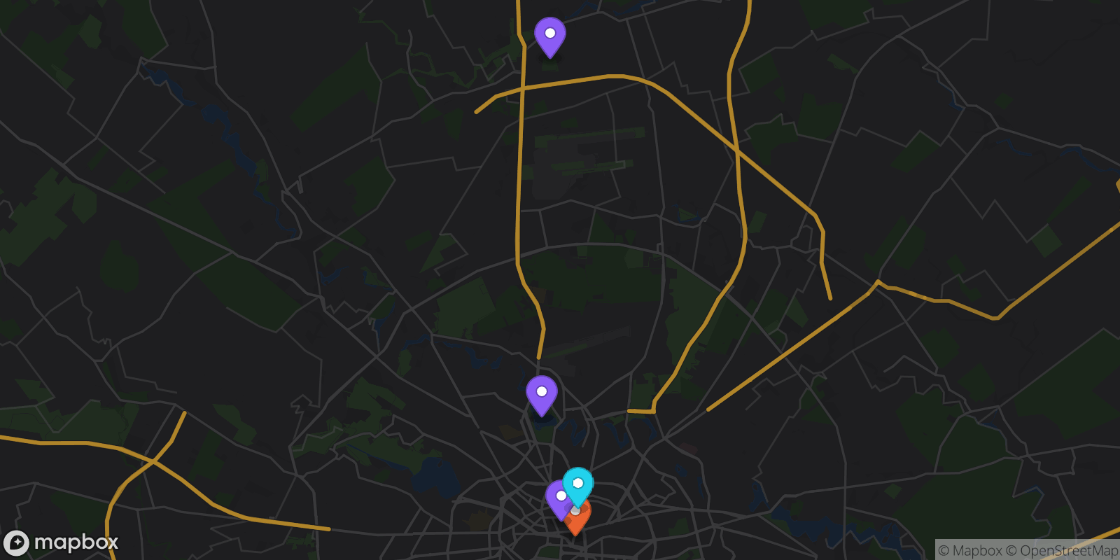 Map showing 5 locations