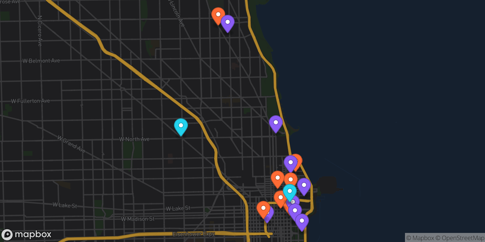 Map showing 17 locations