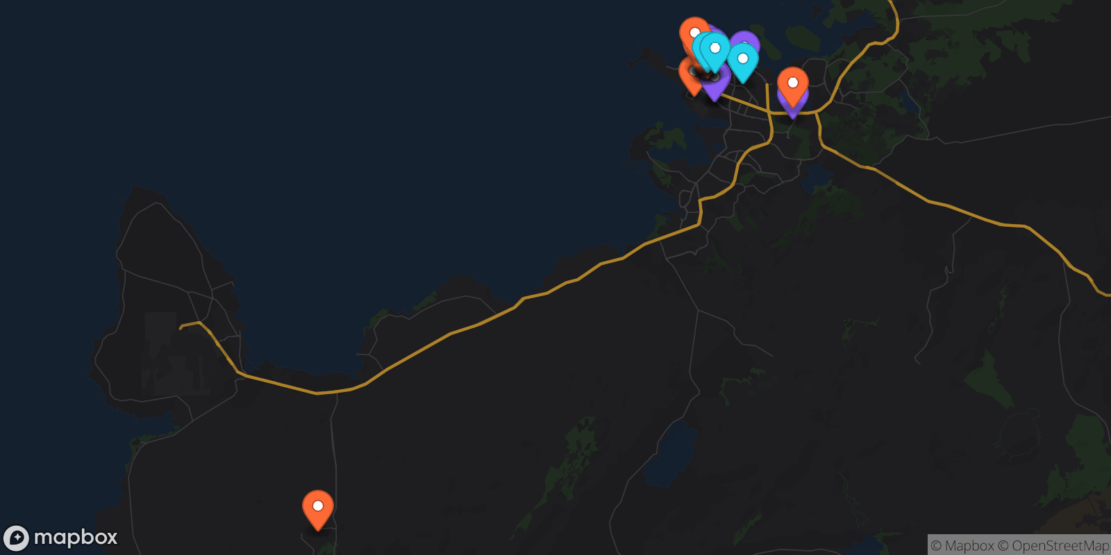Map showing 31 locations