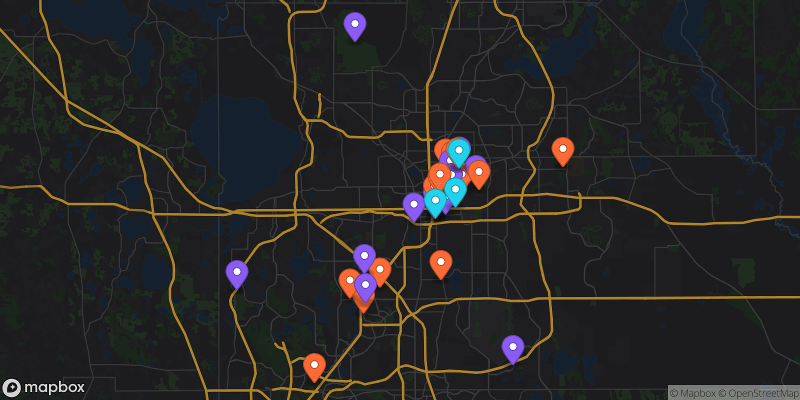 Map showing 33 locations
