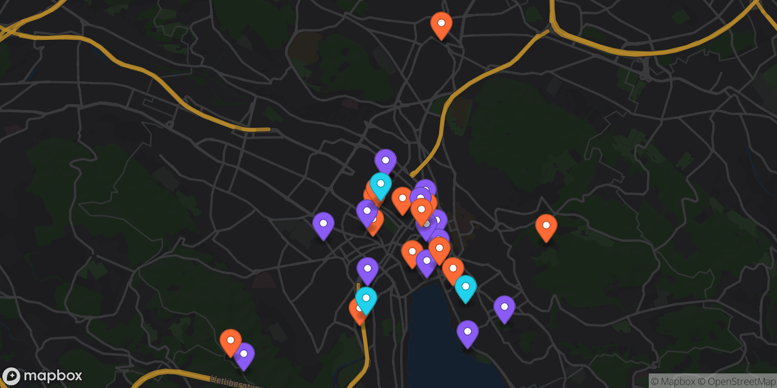 Map showing 33 locations