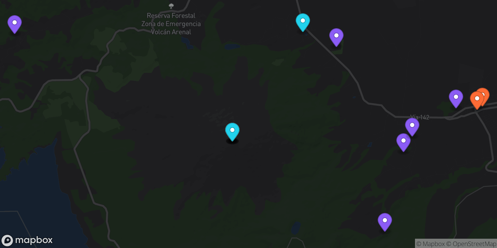Map showing 15 locations