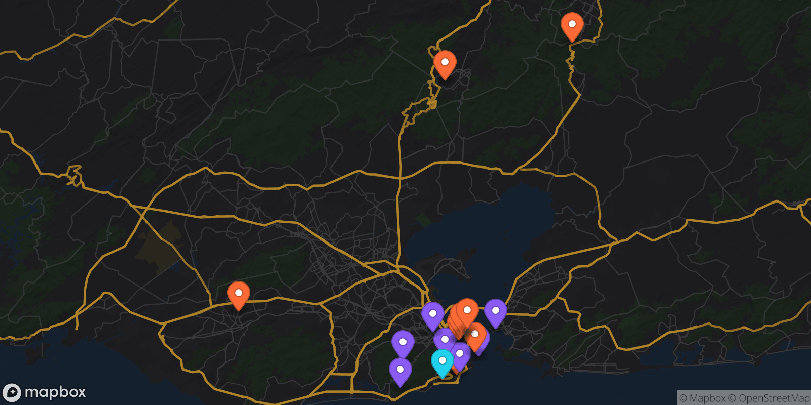 Map showing 19 locations