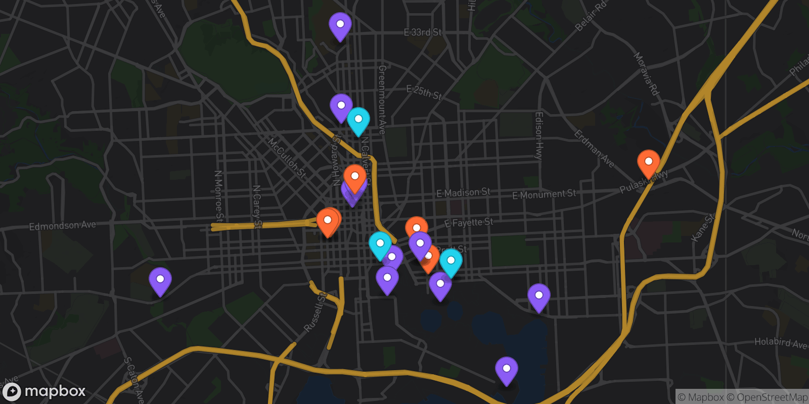 Map showing 22 locations