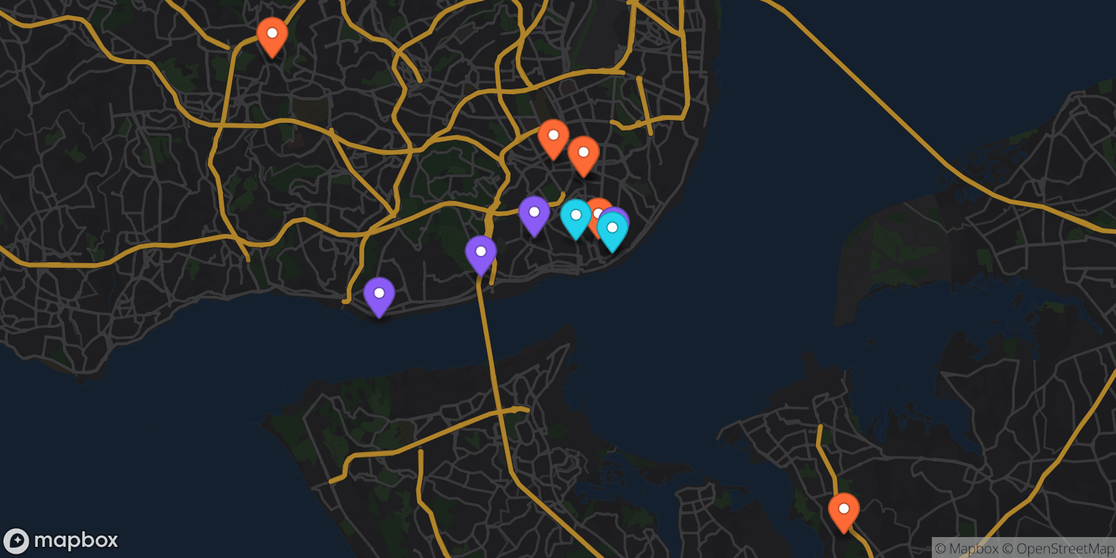 Map showing 12 locations