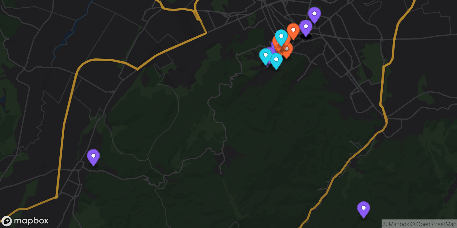 Map showing 32 locations