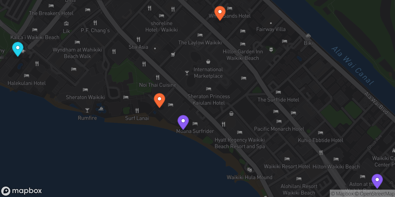 Map showing 5 locations