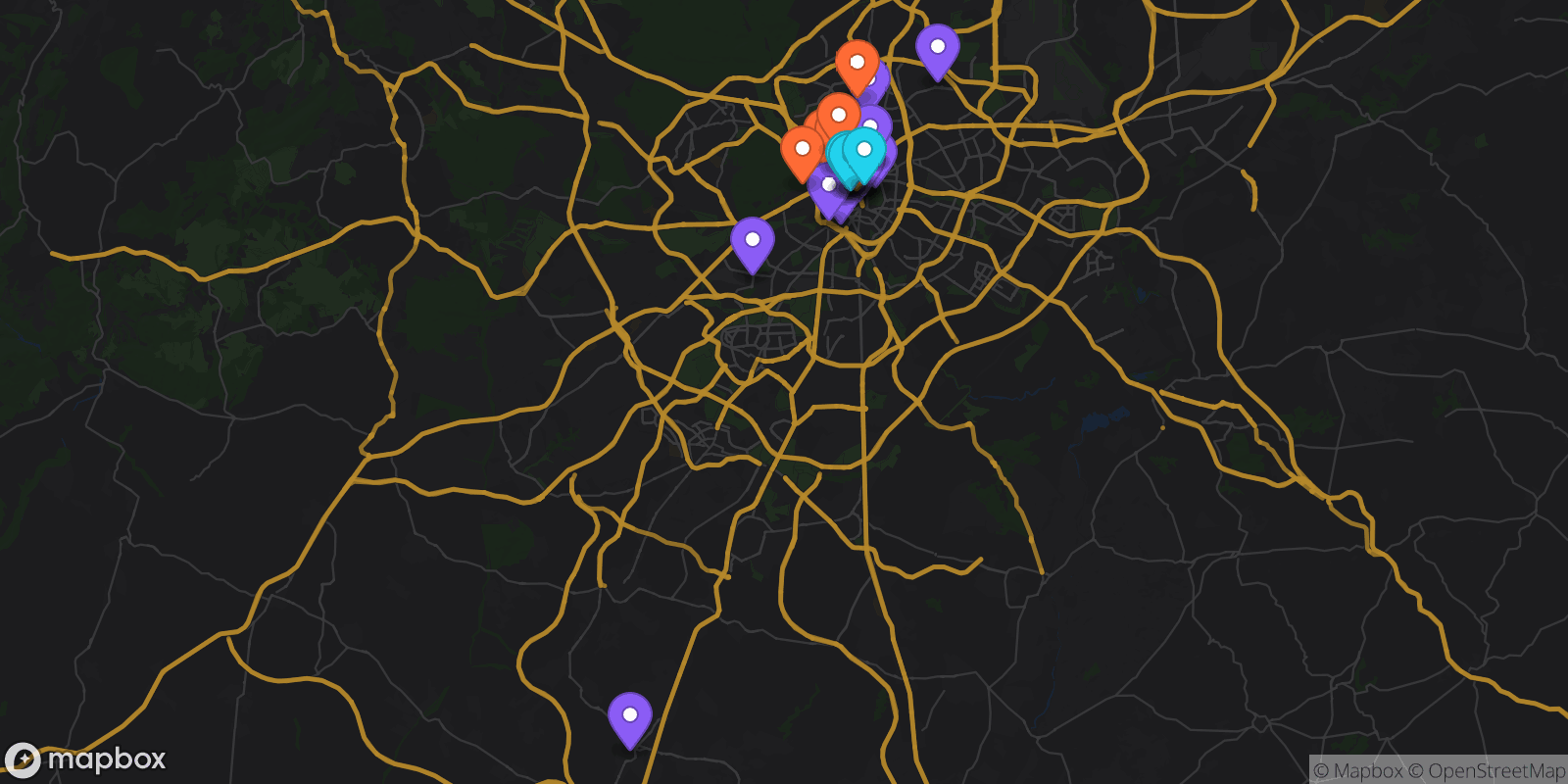 Map showing 43 locations