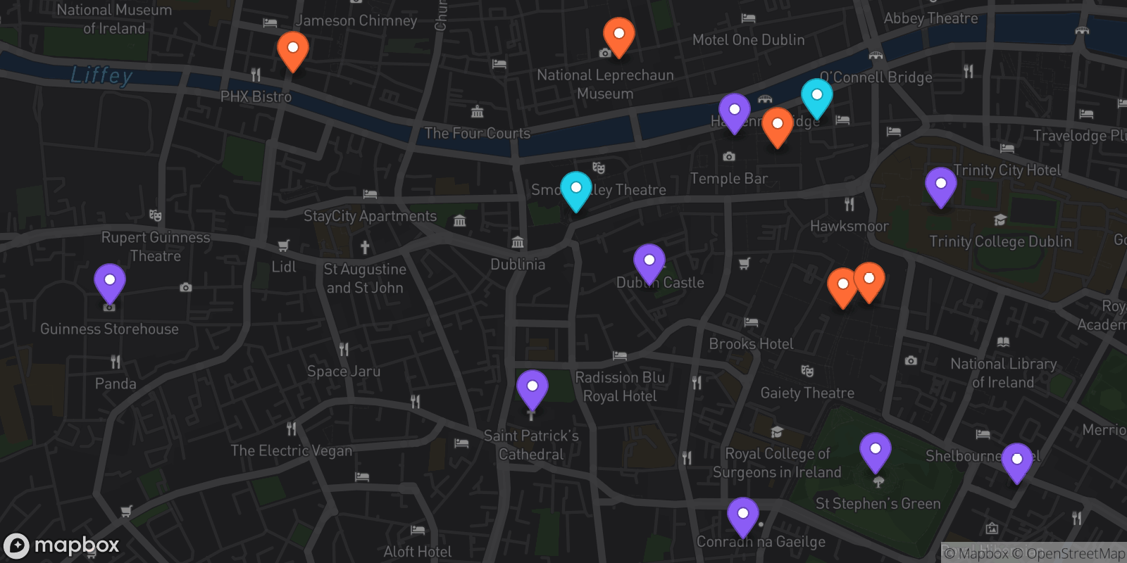 Map showing 15 locations