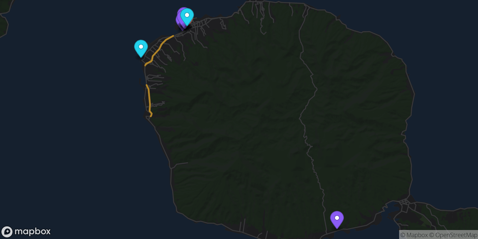 Map showing 15 locations