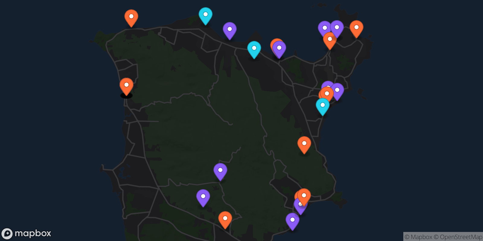Map showing 39 locations