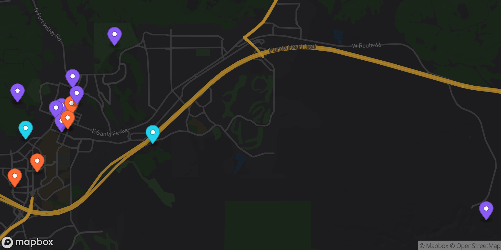 Map showing 15 locations
