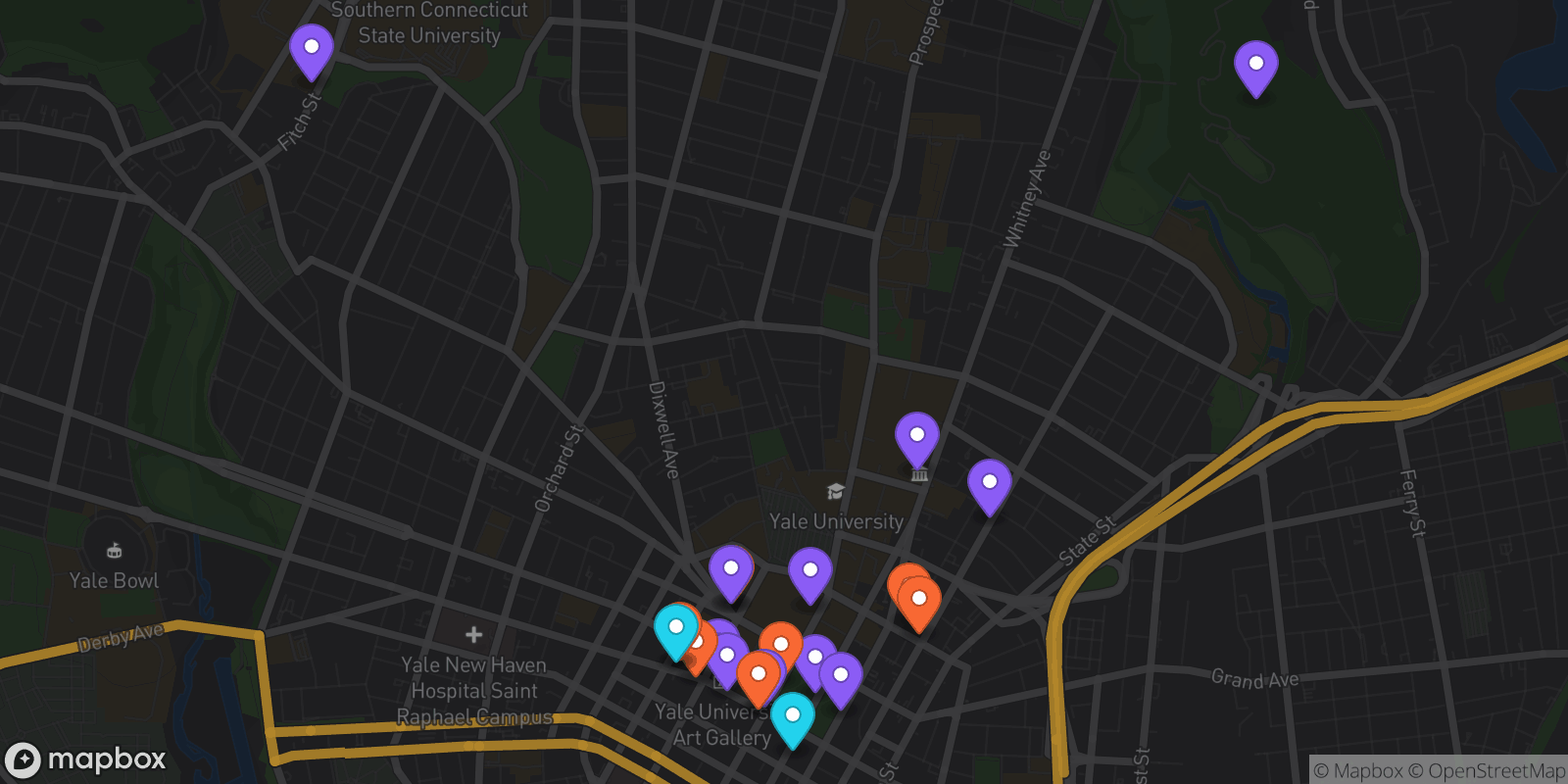 Map showing 20 locations