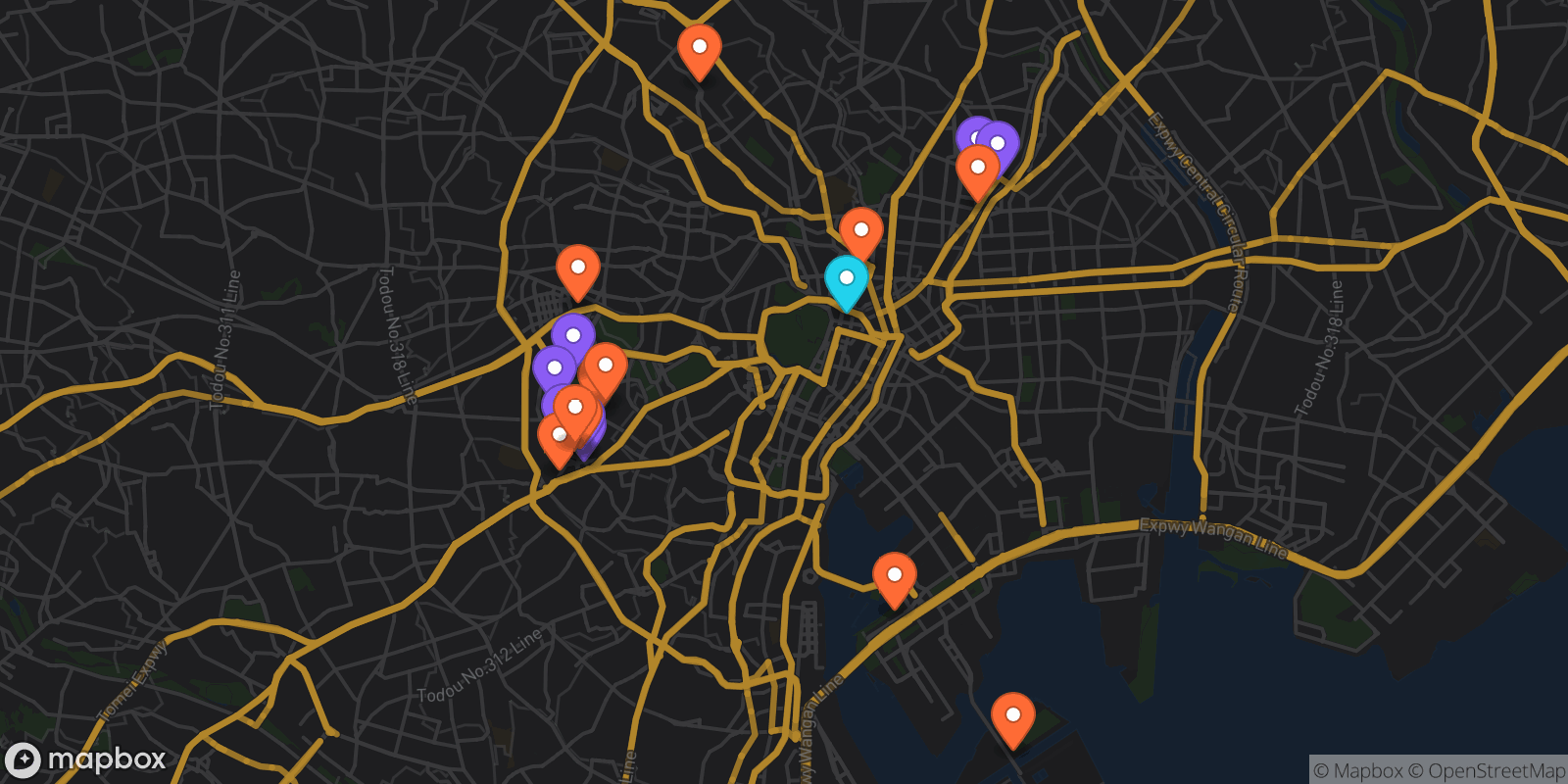 Map showing 20 locations