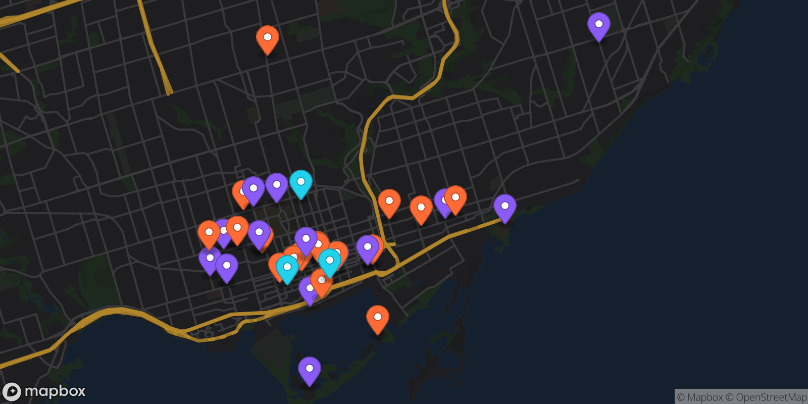 Map showing 38 locations