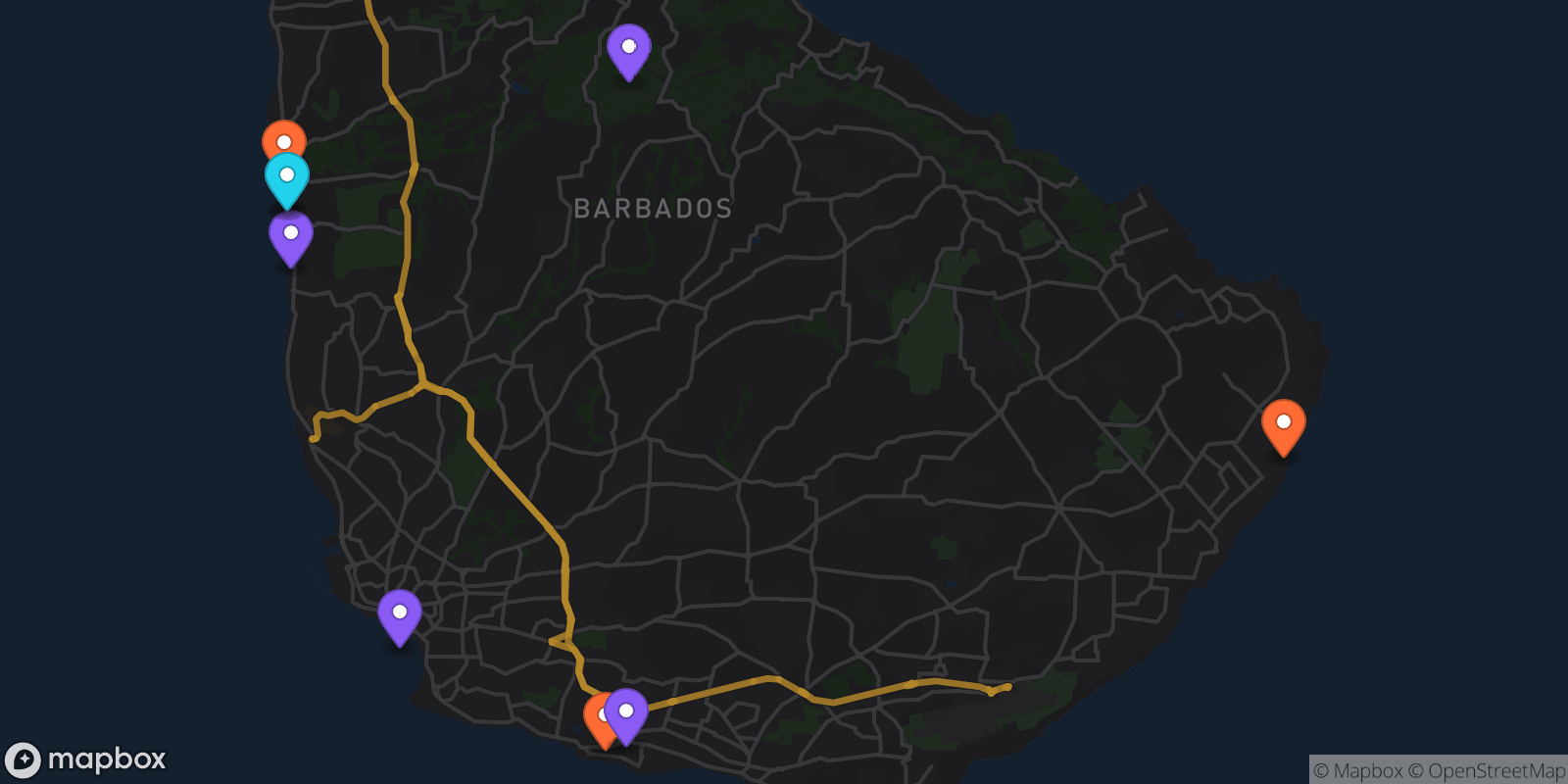 Map showing 9 locations