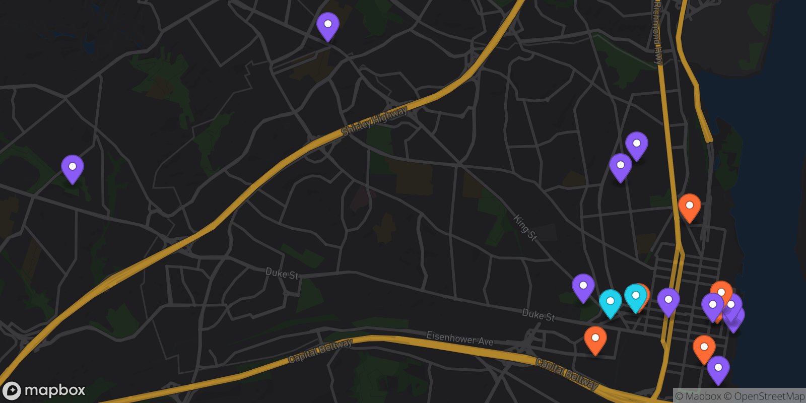 Map showing 18 locations