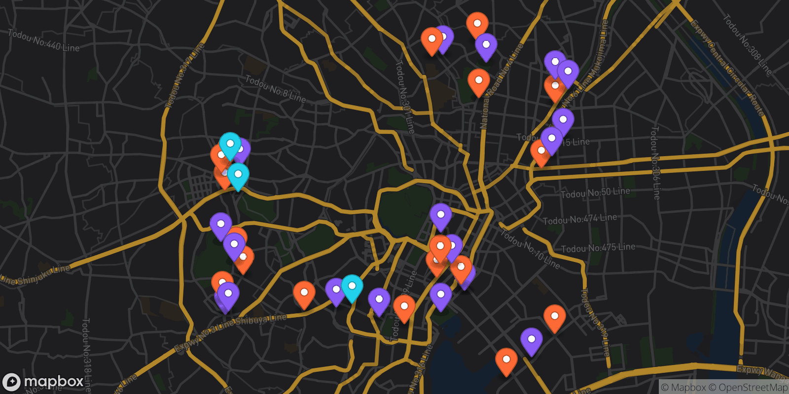 Map showing 40 locations