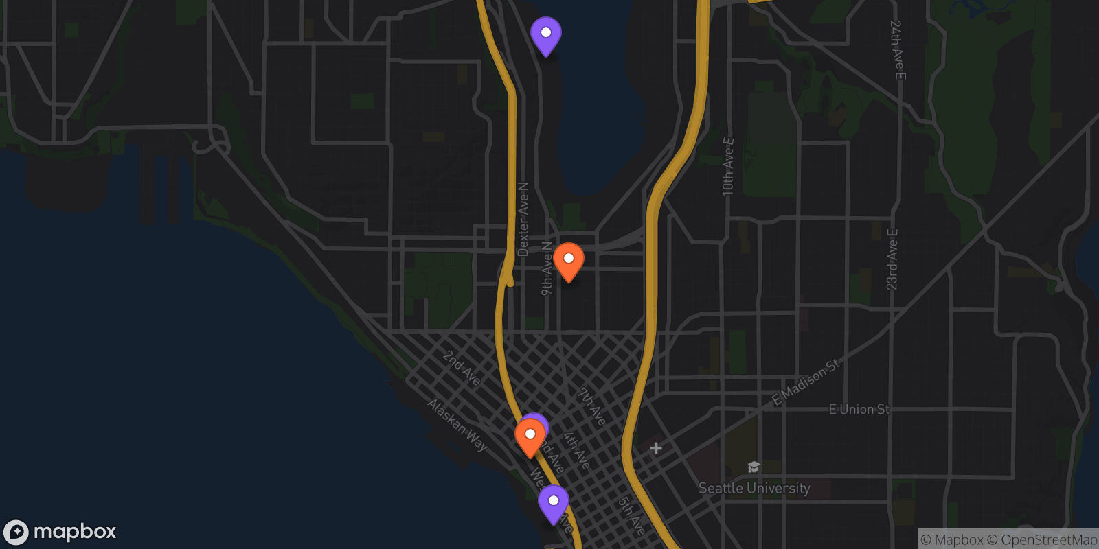 Map showing 5 locations
