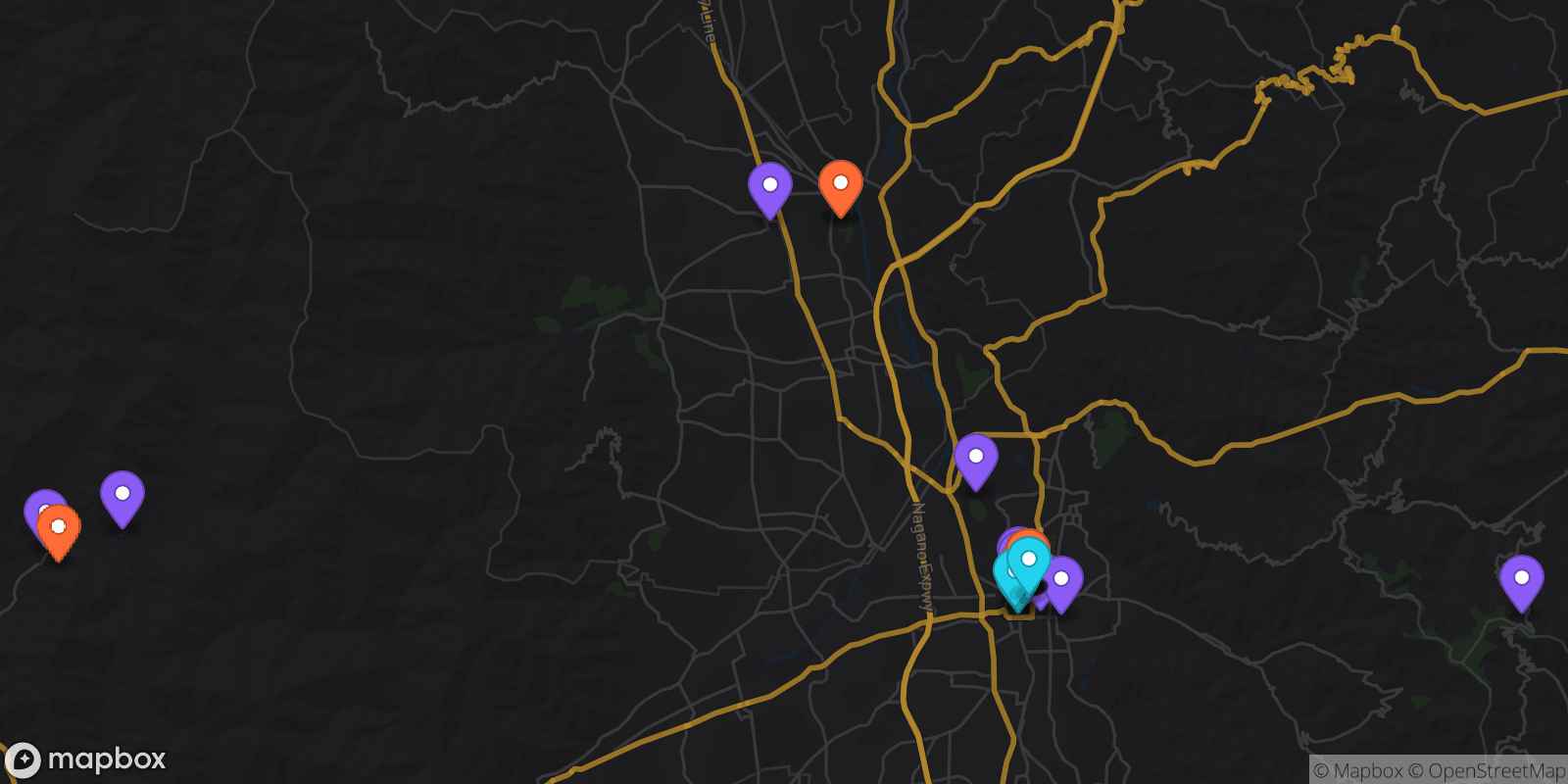 Map showing 33 locations