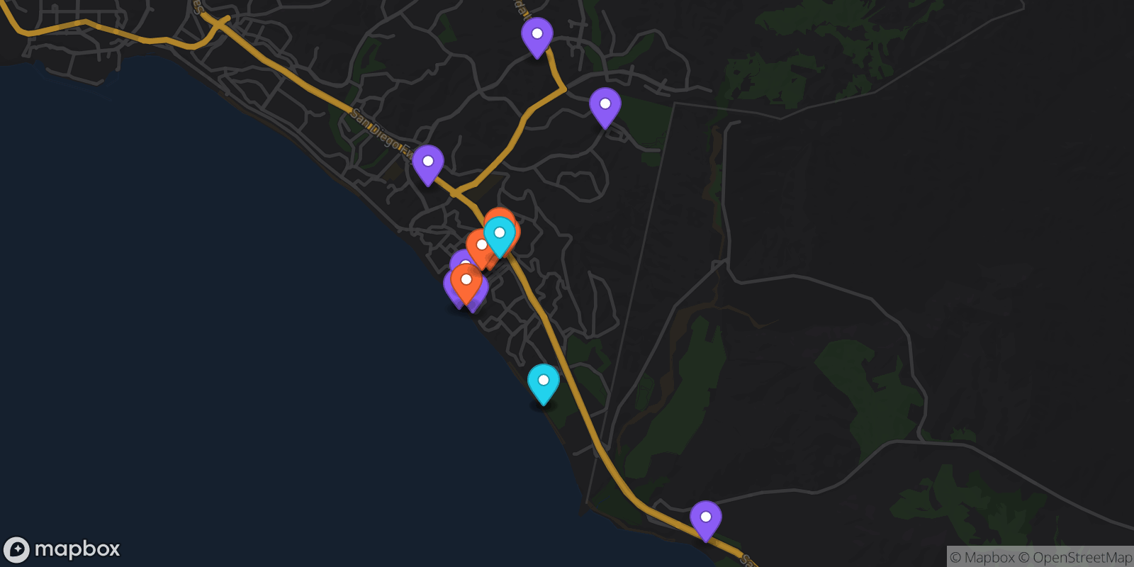 Map showing 16 locations