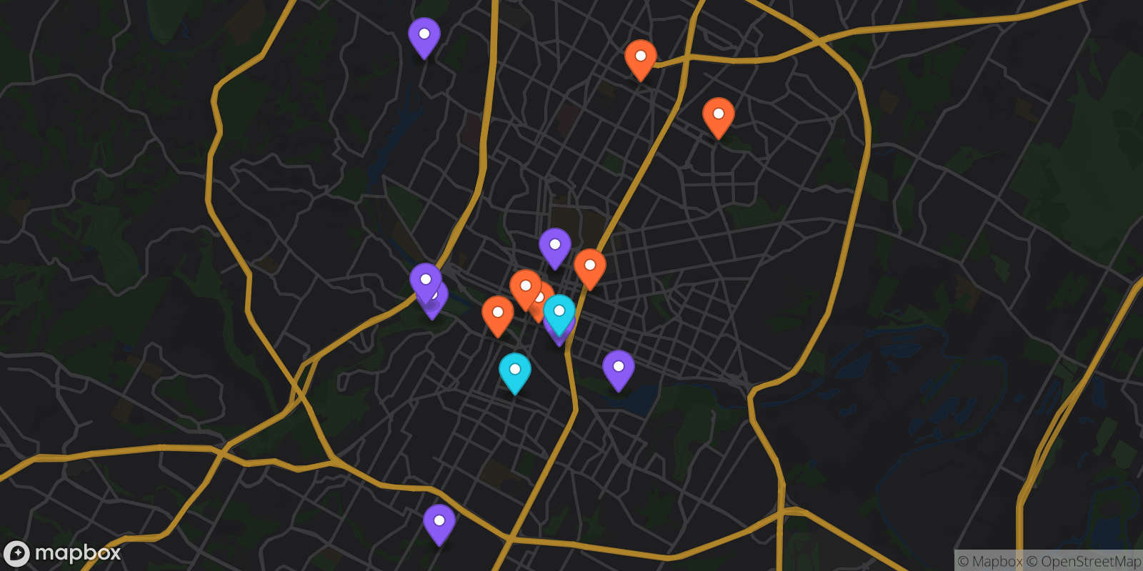 Map showing 15 locations