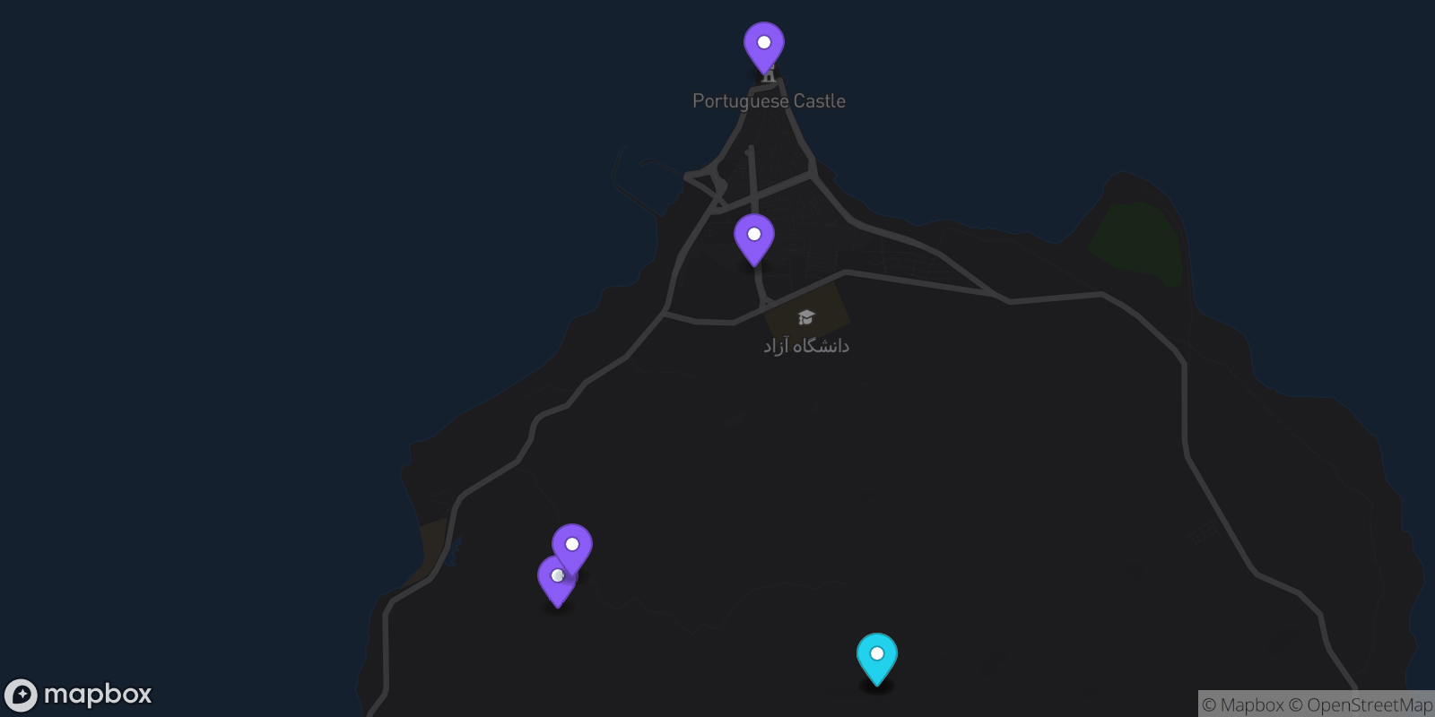 Map showing 7 locations