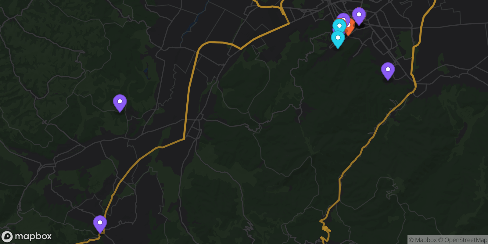 Map showing 17 locations