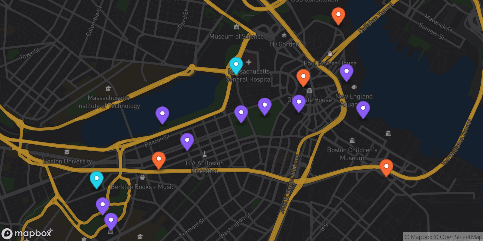 Map showing 16 locations