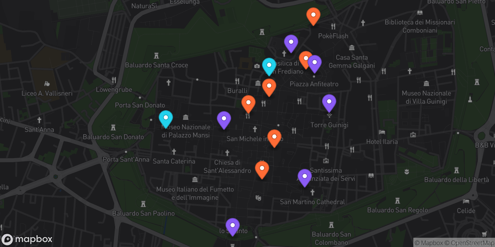 Map showing 14 locations