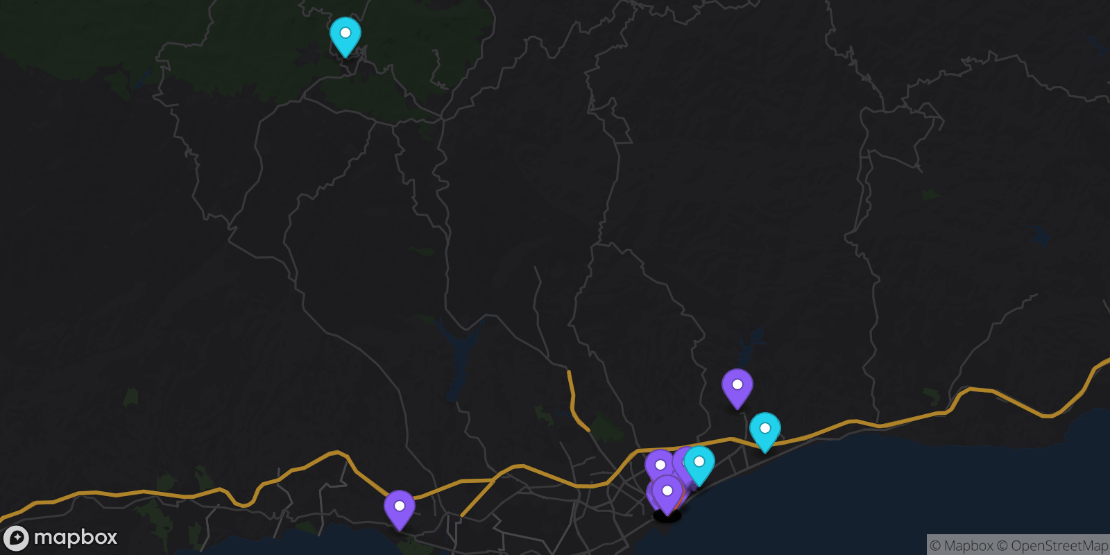 Map showing 36 locations