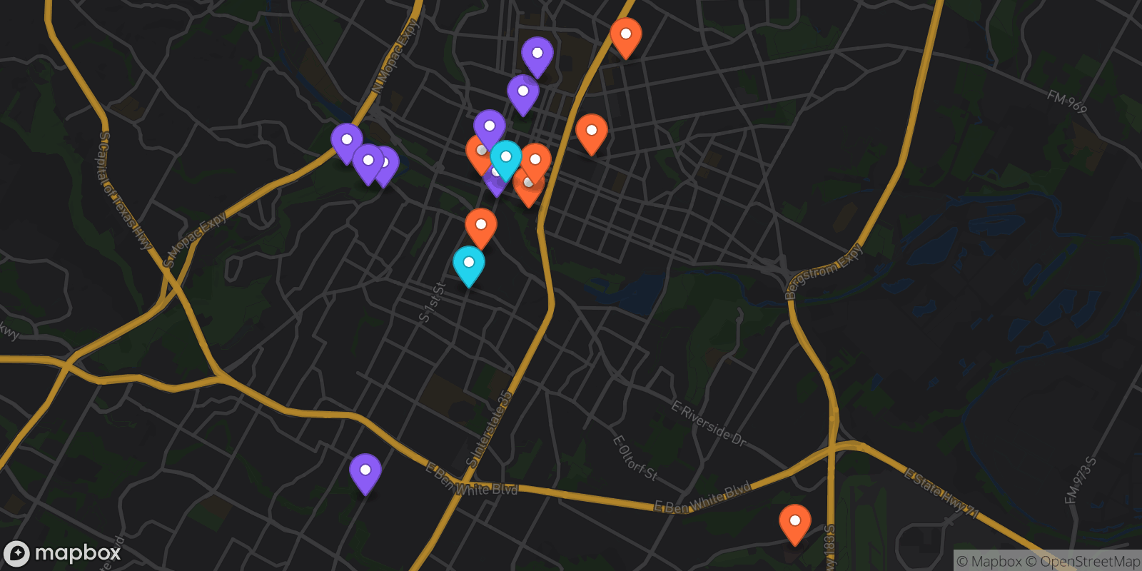 Map showing 17 locations
