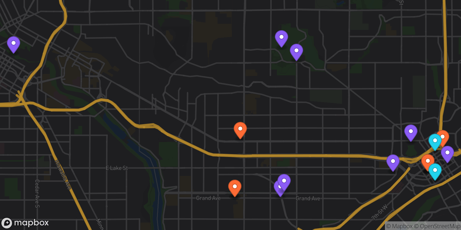 Map showing 18 locations