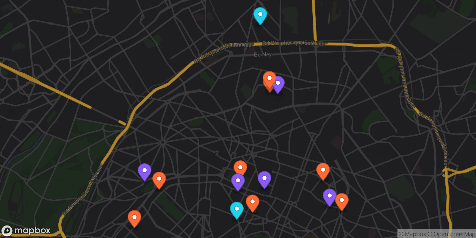 Map showing 15 locations