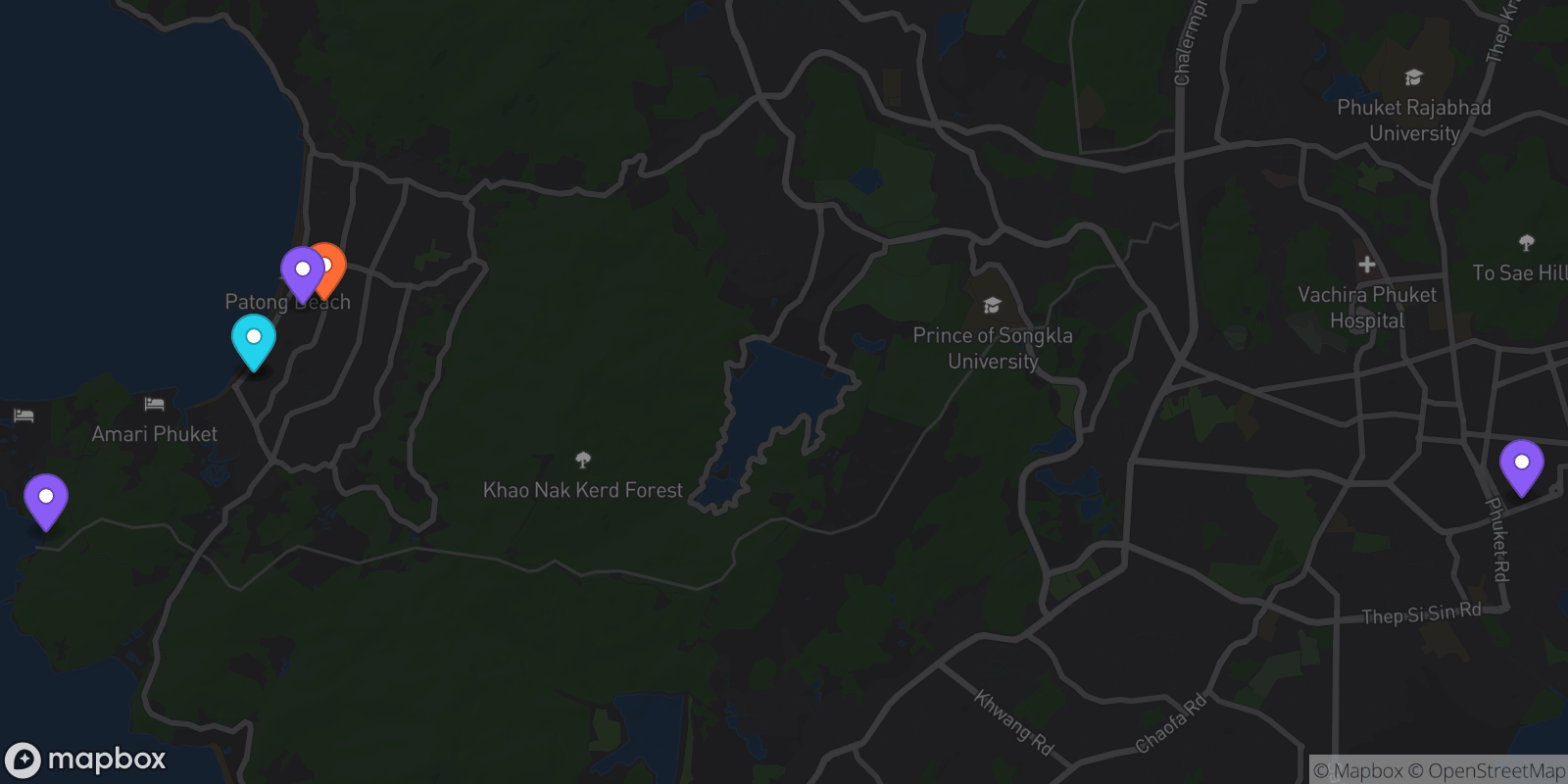 Map showing 6 locations