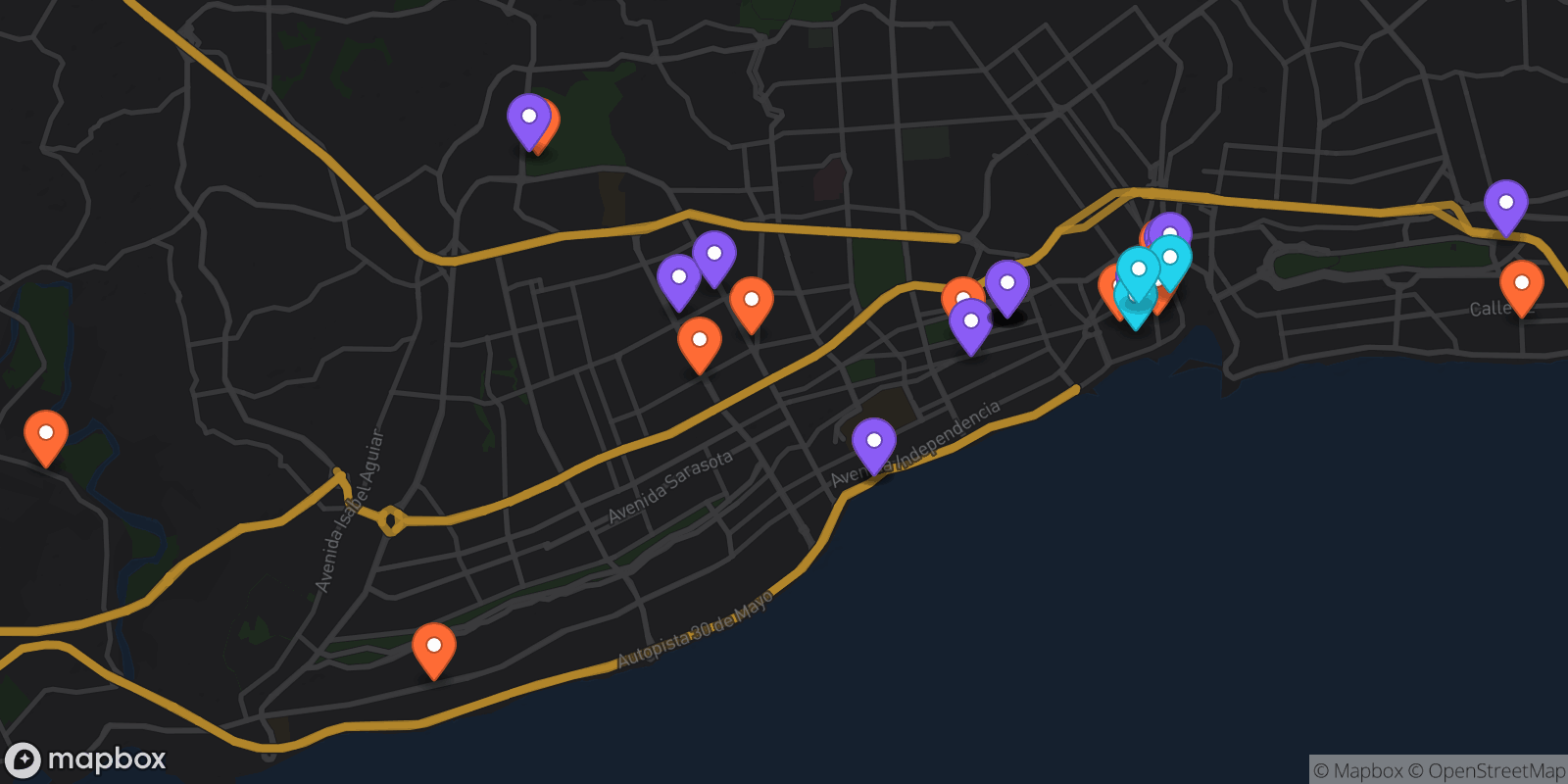 Map showing 34 locations