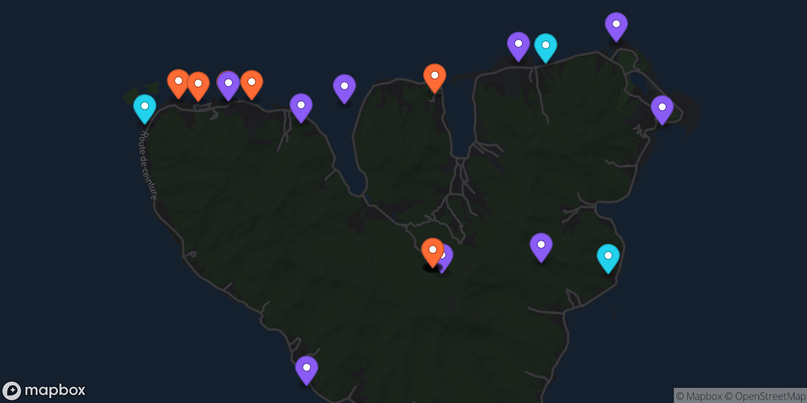 Map showing 25 locations